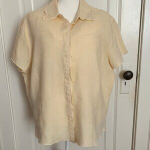 J.Jill 3X Pale yellow short-sleeve linen button-down blouse